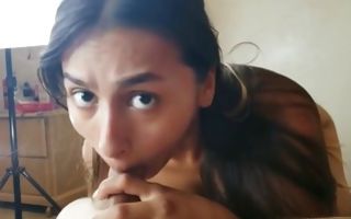 Teen babe swallowing his fat dick and then rides it